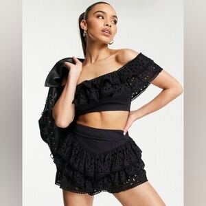 ASOS Black Eyelet Ruffle Skort